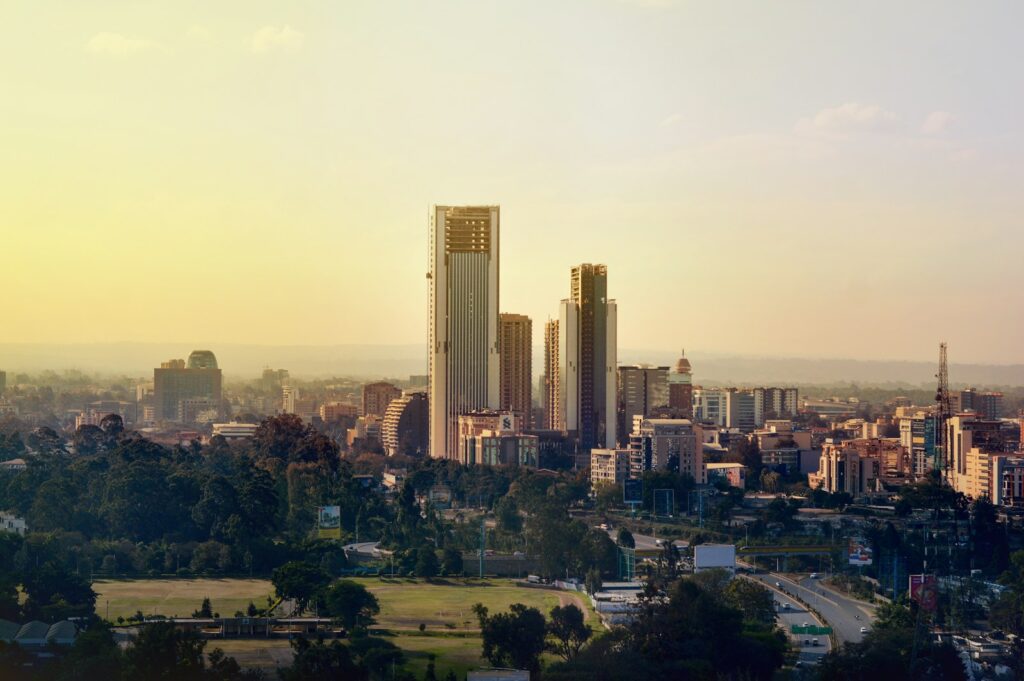 Nairobi city skyline above the trees
